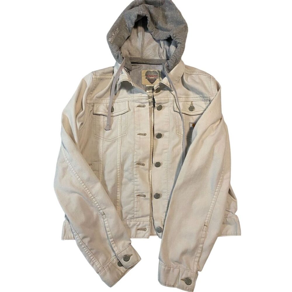 Carhartt Women's L White Denim Jacket with Removable Hood
